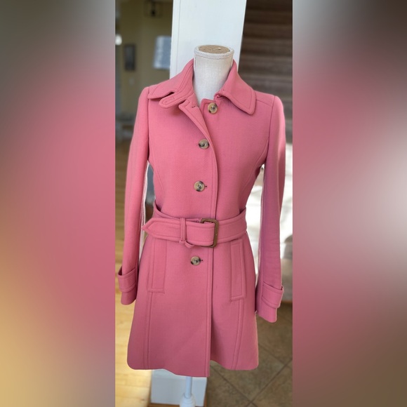 J. Crew Pink Double Cloth Wool  Trench Coat- Size 4 - Picture 3 of 16